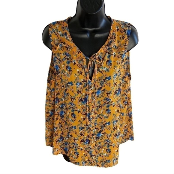 𝅺FUN 2 Fun Print Sleeveless Button Down Blouse L - Picture 1 of 2